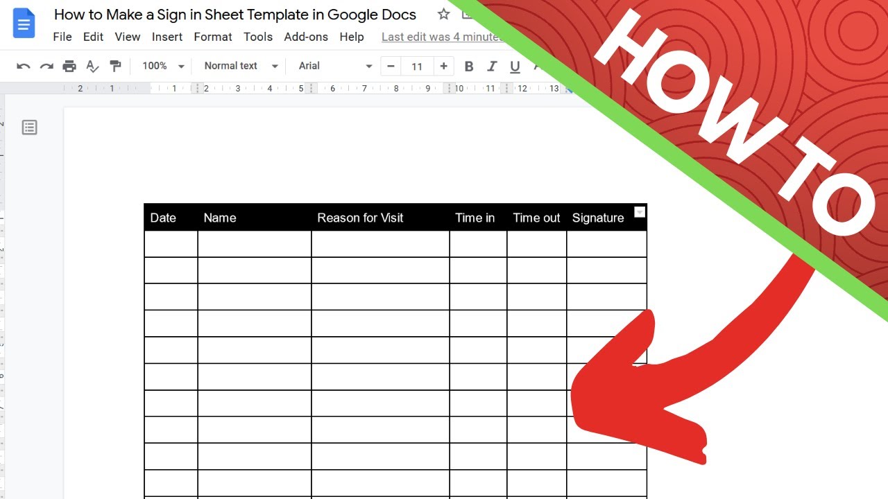 Как создать шаблон листа регистрации в Google Docs