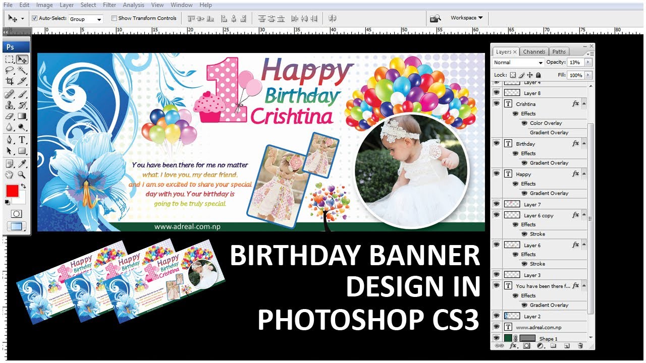 Birthday Flex Banner Design in Photoshop cs3 || Photoshop Tutorial ||