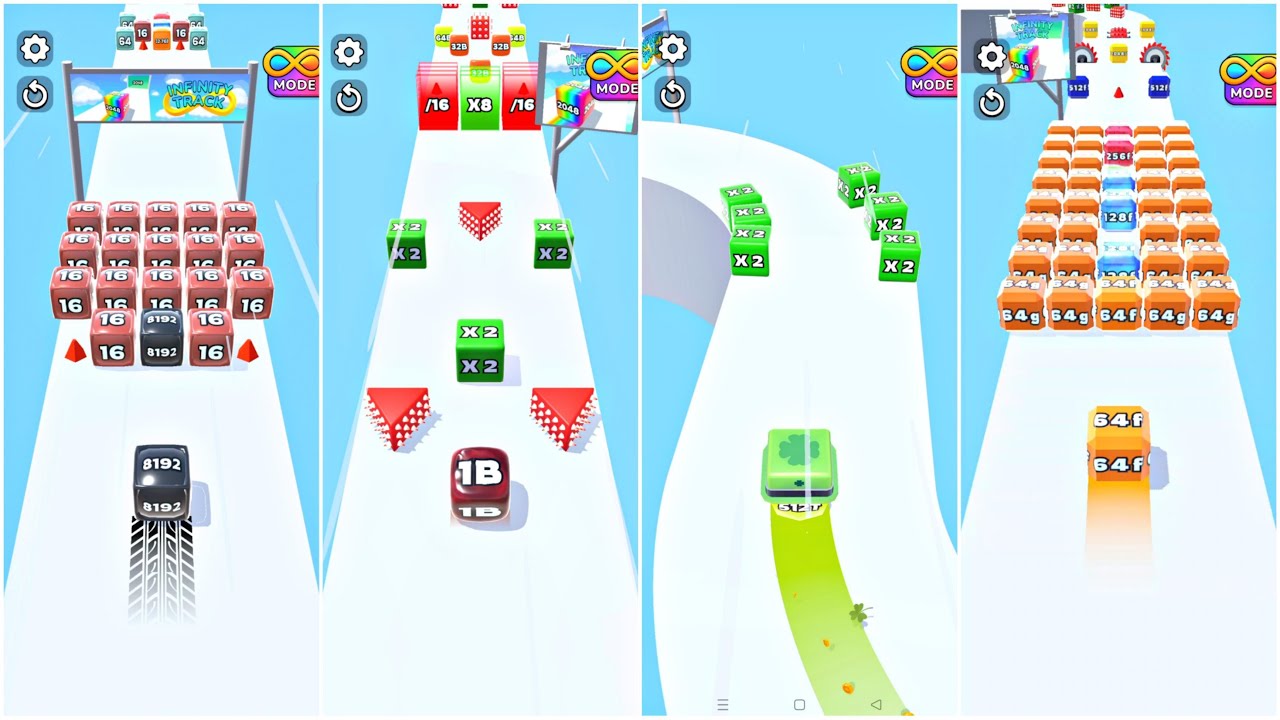 Jelly Run 2048 ULTIMATE Gameplay | 4 Shape Play Showdown! | 16M vs 4T vs 64f vs 1024h Race