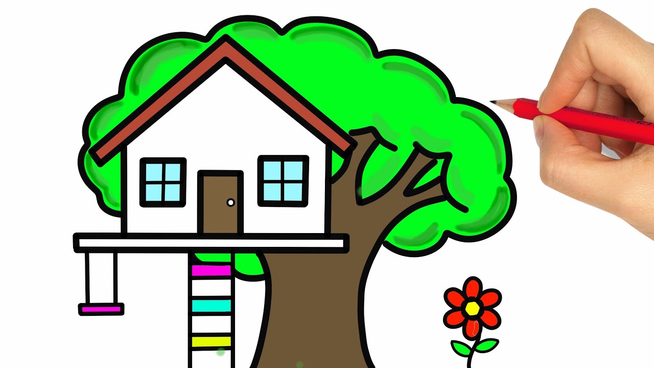 COMO DESENHAR UMA CASA DA ARVORE - DESENHAR UMA CASA FACIL