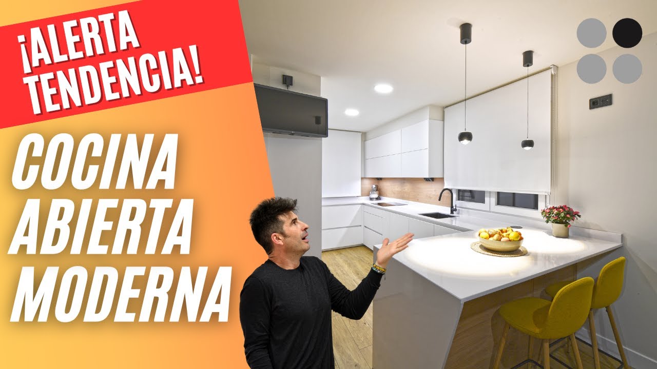 Cocina BLANCA y MADERA Abierta con Peninsula Cocinas CJR