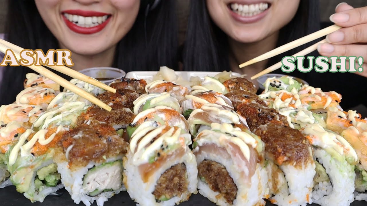 ASMR SUSHI PLATTER W/SISTER *EATING SOUNDS, LIGHT TALKING* - EM ASMR