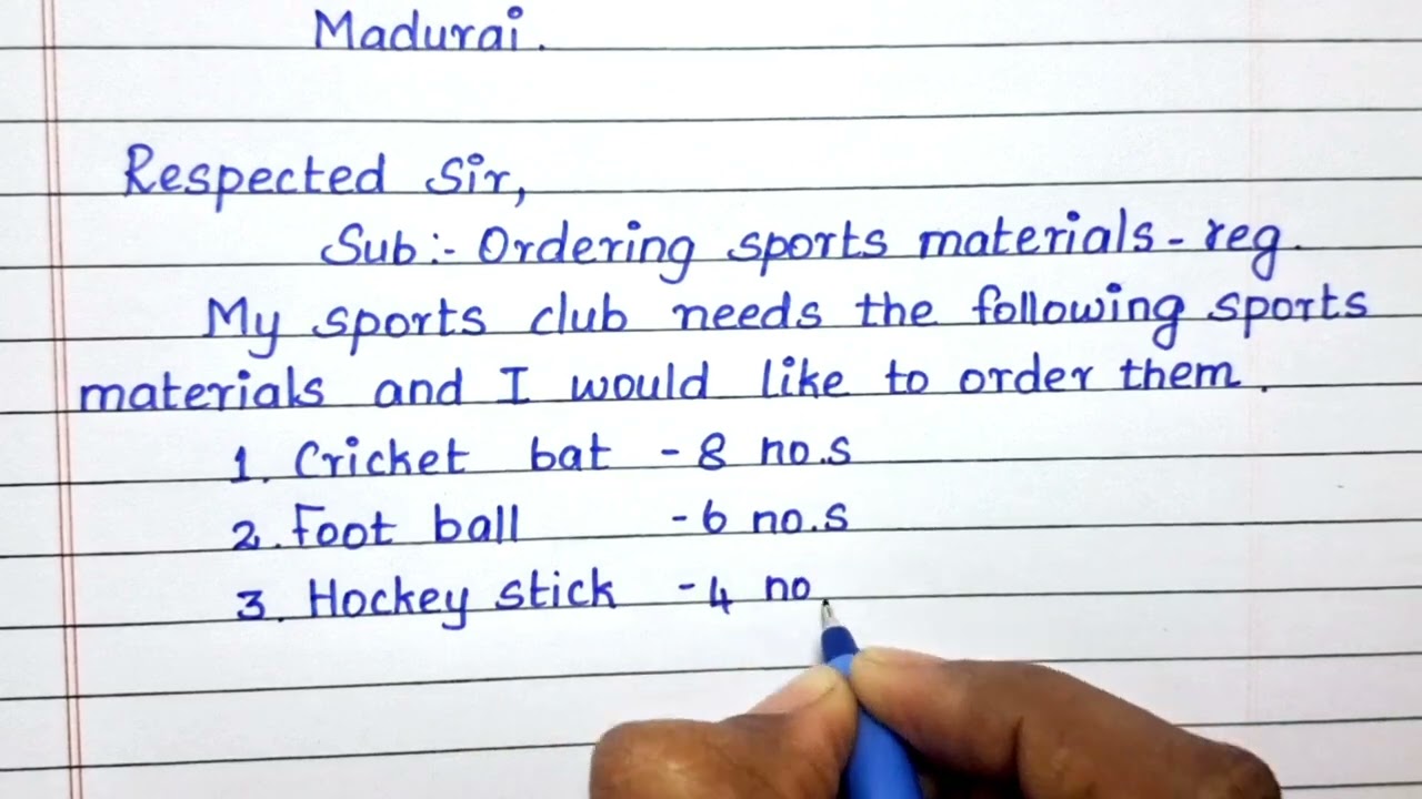 English Formal Letter For School | Ordering Sports Material | Letter Writing