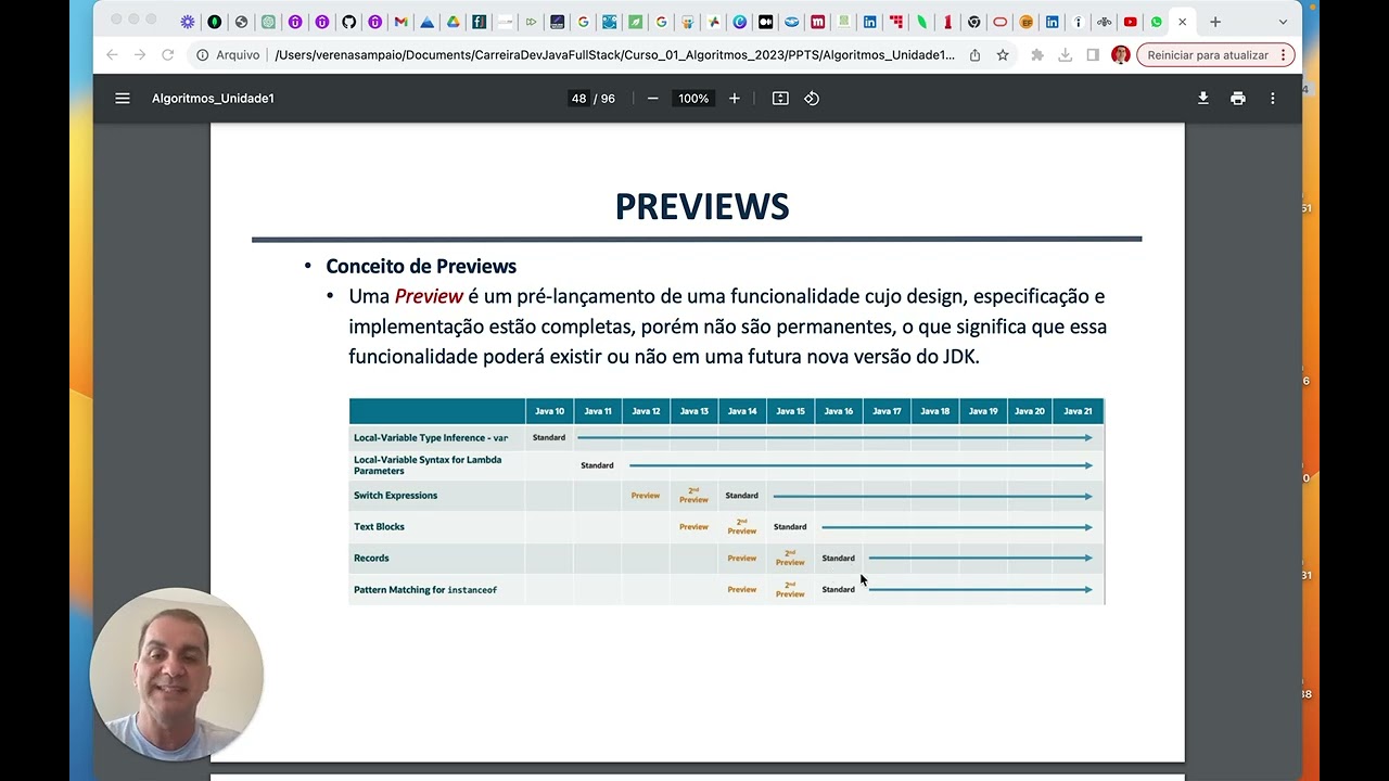 Curso 01: Algoritmos & Programação em JAVA 21 - Unidade 1 - Evolução do JAVA até sua v21 (vídeo 06)
