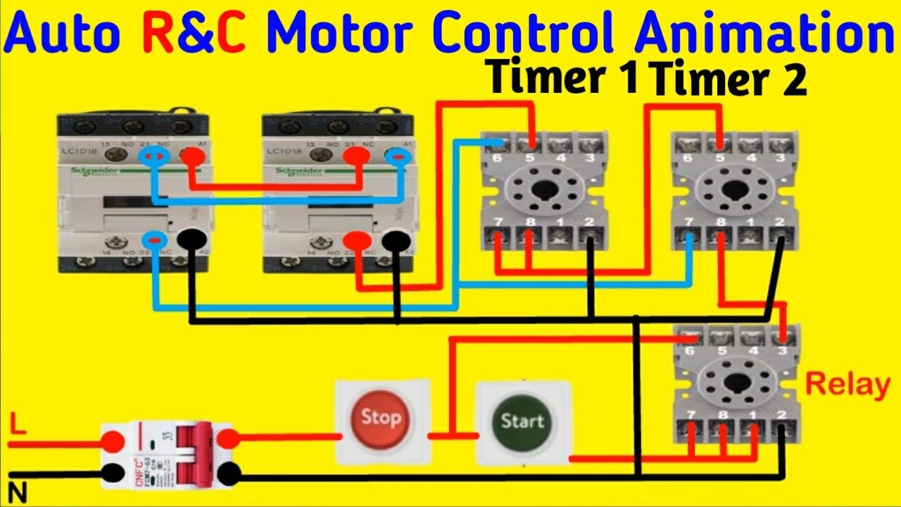Auto Reverse Forward Motor Control Wiring Circuit with Diagram || Motor R & F Control Animation