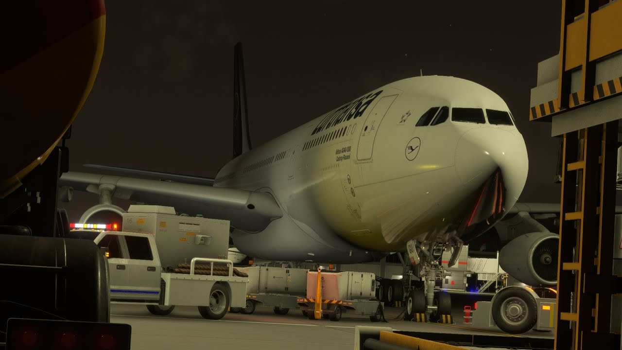 Livestream night flight from Heathrow to Berlin in the Airbus A340-300 in Flight Simulator 2024