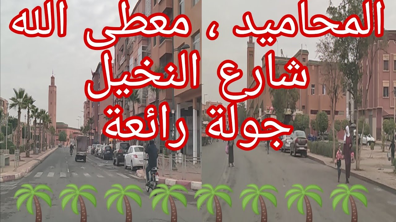جولة بالمحاميد ، شارع النخيل ، حي جميل ، مساجد و منازل و مقاهي جميلة ، حي متكامل