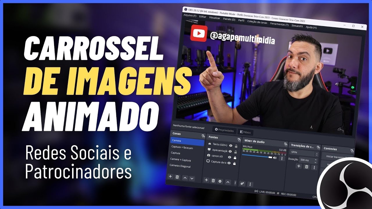 COMO INSERIR LOGO/PATROCINADOR ANIMADO NA LIVE - Grátis e sem Plugins no OBS Studio!!! [CARROSSEL]