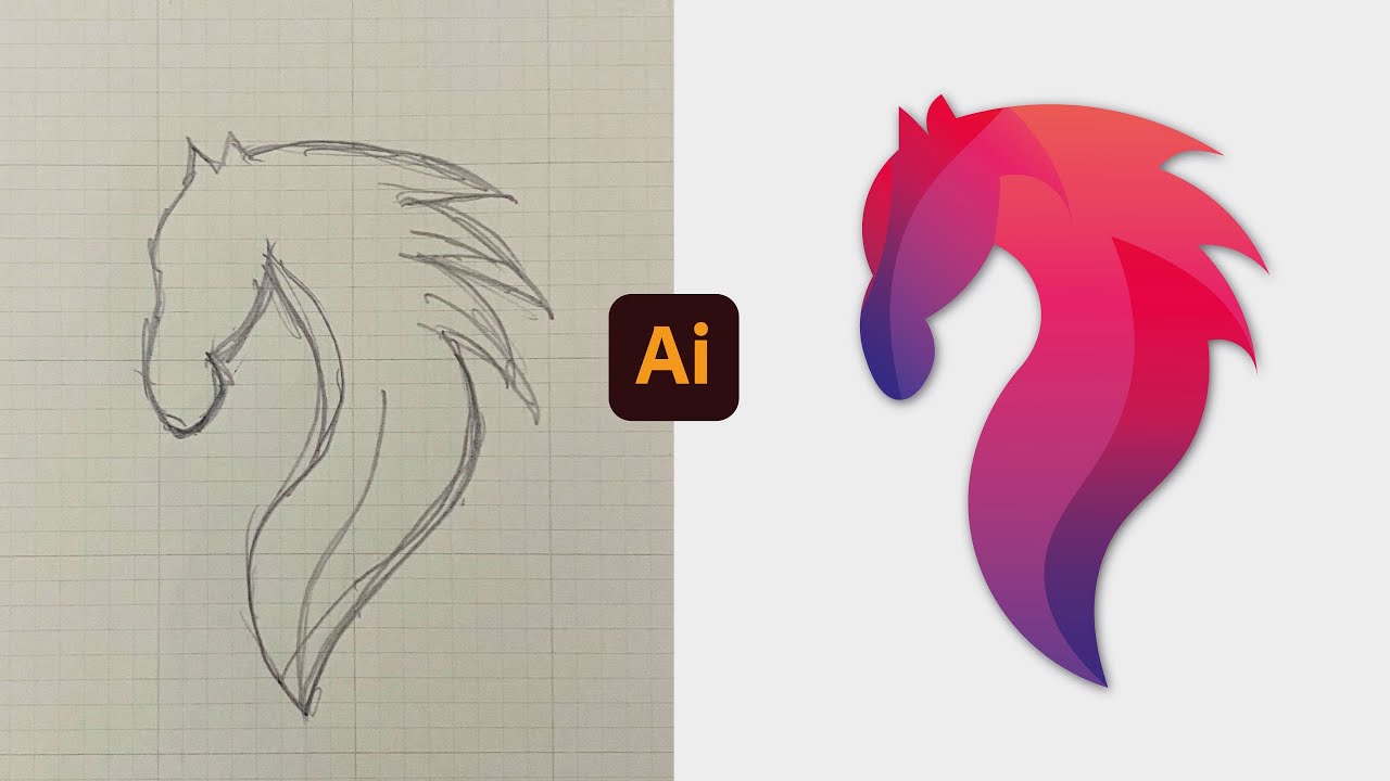 Как создать логотип в Illustrator CC 2021 или CS6 от наброска до конца (логотип лошади)