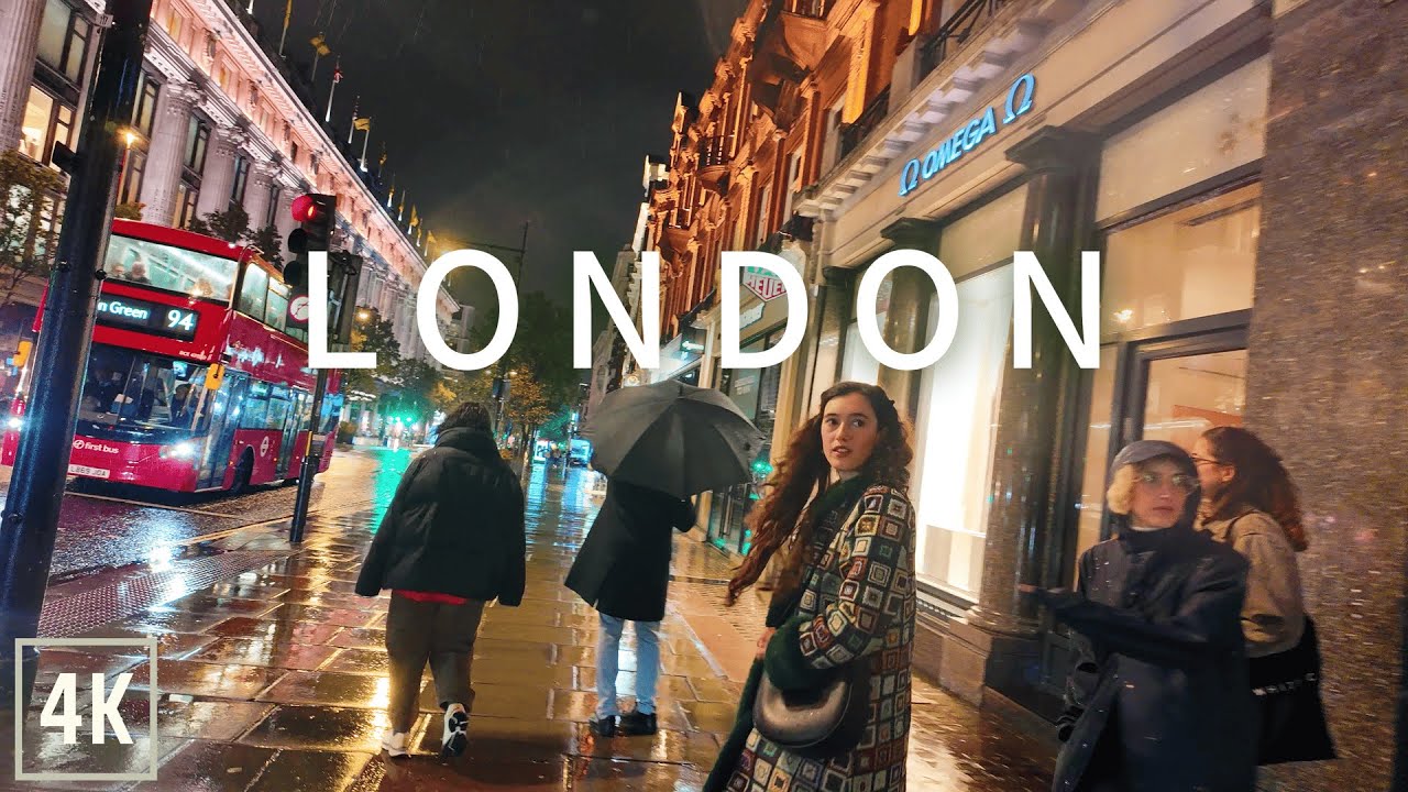 🇬🇧 London Night Walk in the Rain ☔️ Marble Arch to Soho 4K
