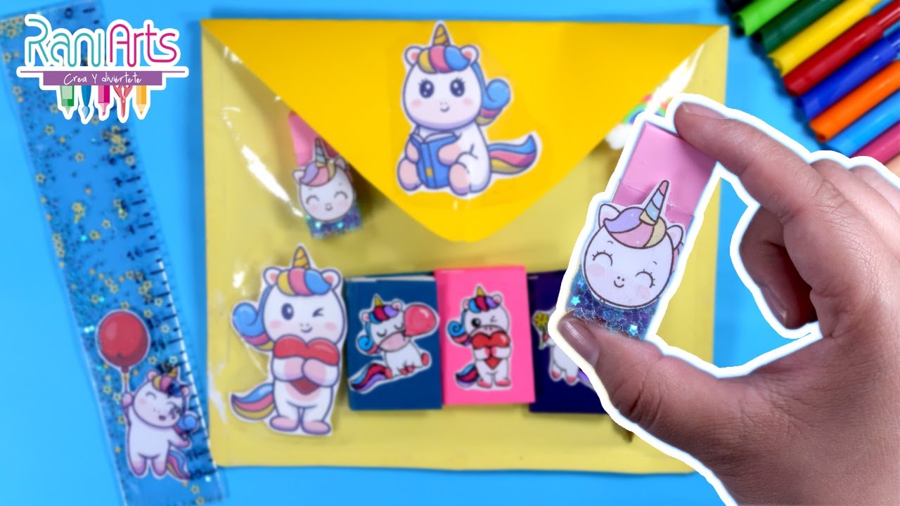 ÚTILES DE UNICORNIO - Haz una bolsita con útiles de UNICORNIO muy fáciles y adorables 🦄