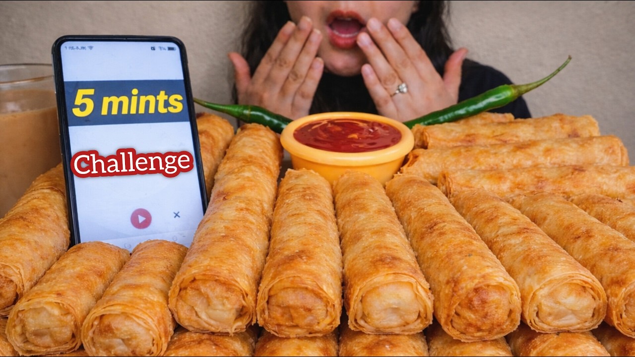 15 SPRING  ROLL EATING IN 5 MINUTE 😳 | EATING CHALLENGE | ASMR MUKBANG