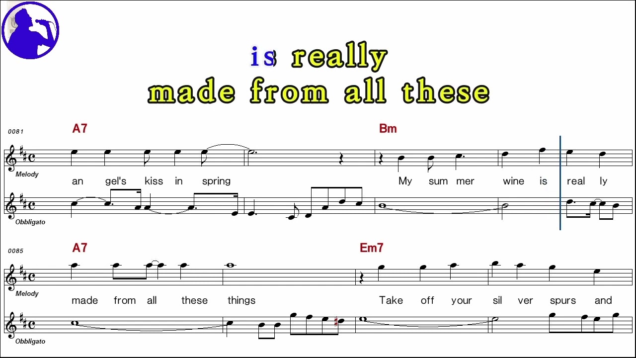 Nancy Sinatra-Summer wine karaoke sheet music,MR for players,chord,chorus,Lyrics add(Ye karaoke)