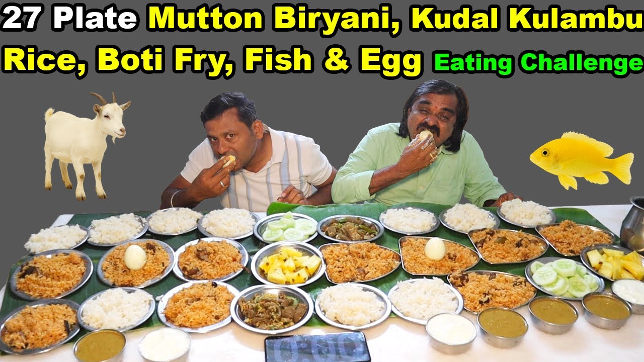 27 Plate Mutton Biryani, Kudal Kulambu, Boti Fry, Fish & Egg Eating Challenge🔥 Saapadu Thiruvizha!