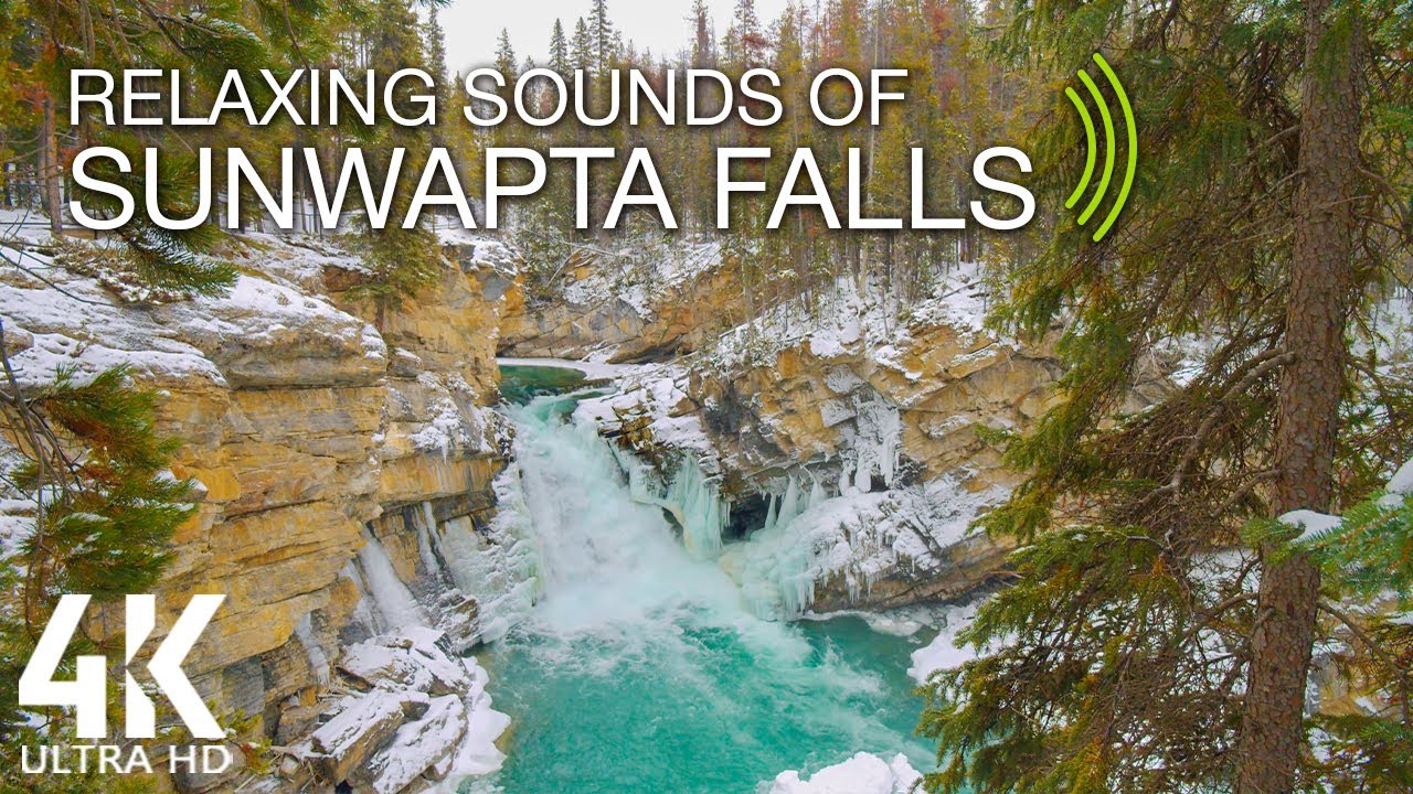 8HRS Relaxing Sounds of a Waterfall for Concentration and Work - 4K Winter Beauty of Sunwapta Falls