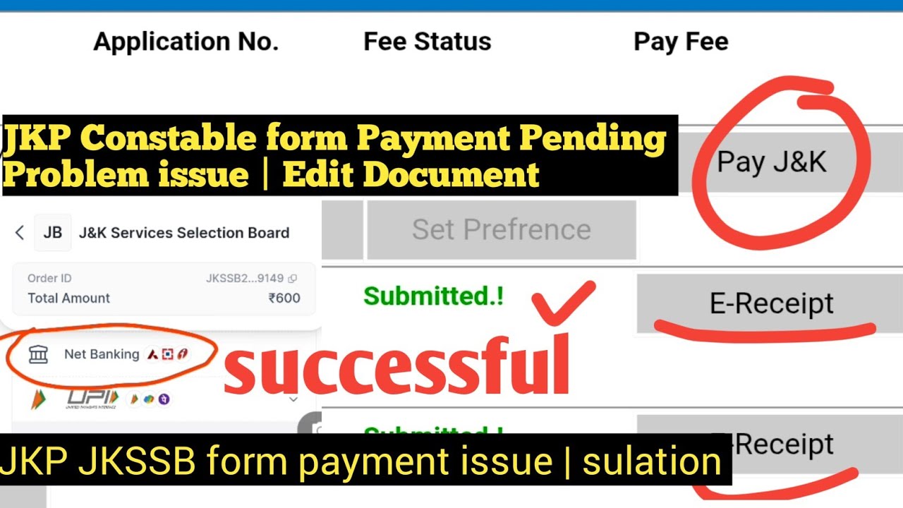 JKSSB JKP Constable form payment Pending Problem issue | JKP Constable form payment fee kaisa bhare 