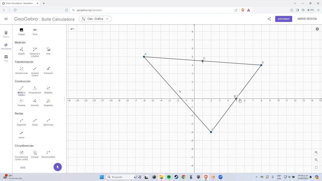 Como calcular el punto medio en GeoGebra