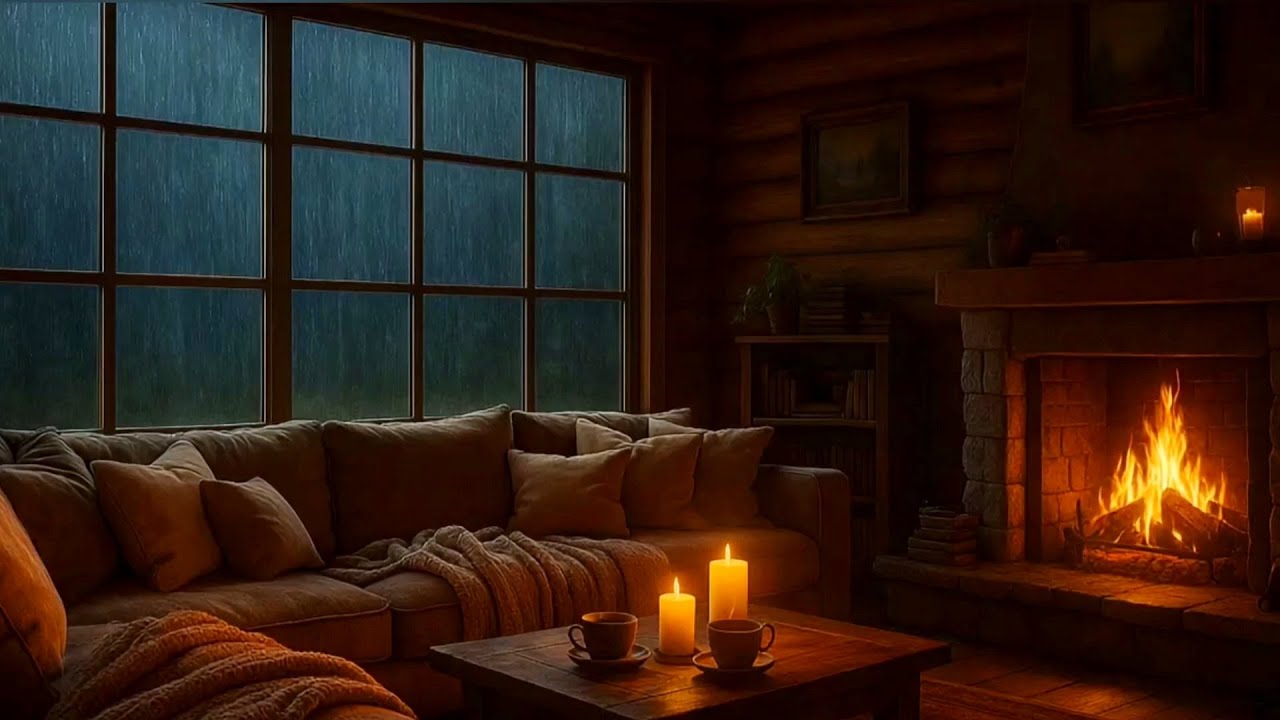 Cozy Cabin 🔥Thunder Rain and Cracling Fireplace | Sleep Deeply in Cozy  ambiance