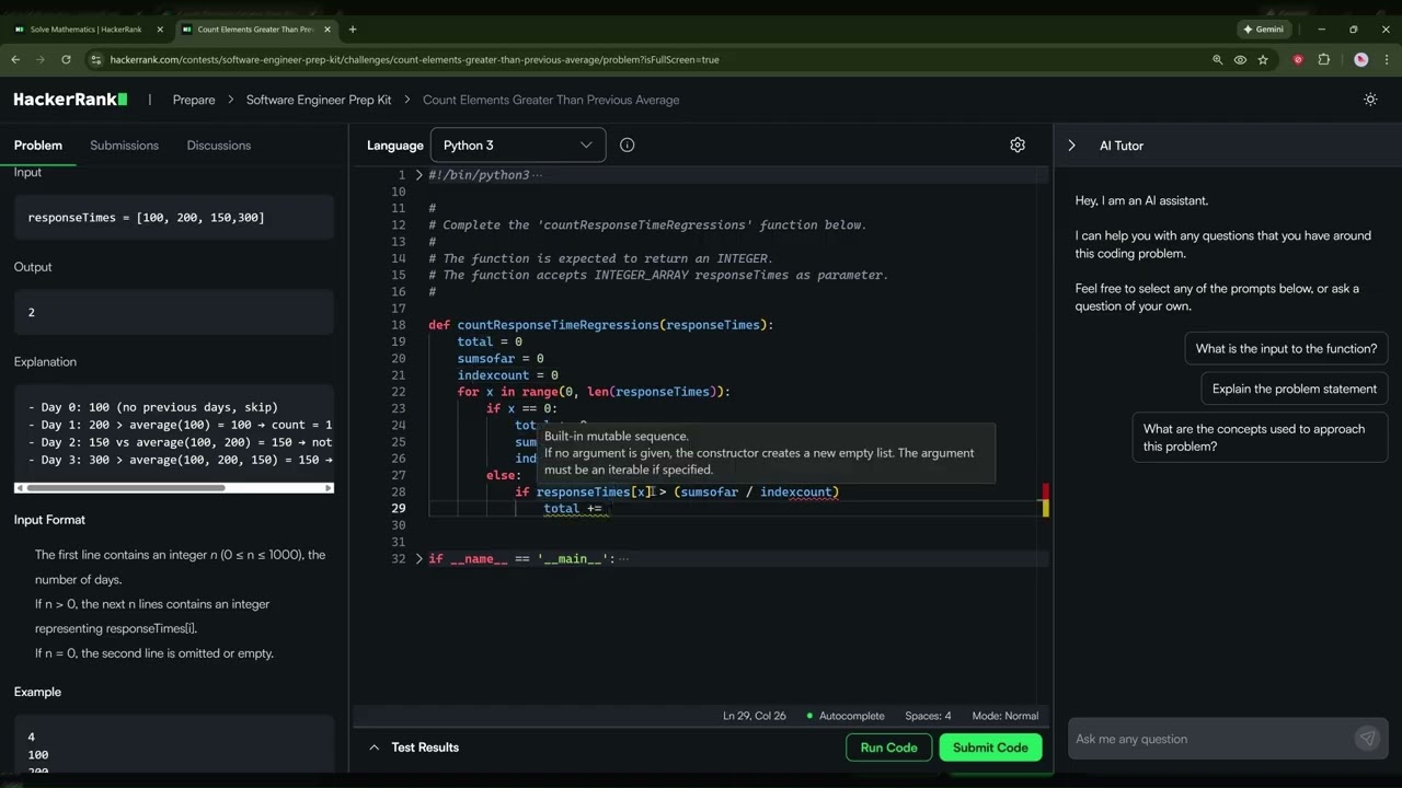 Hackerrank Problem Solving  Count greater than average