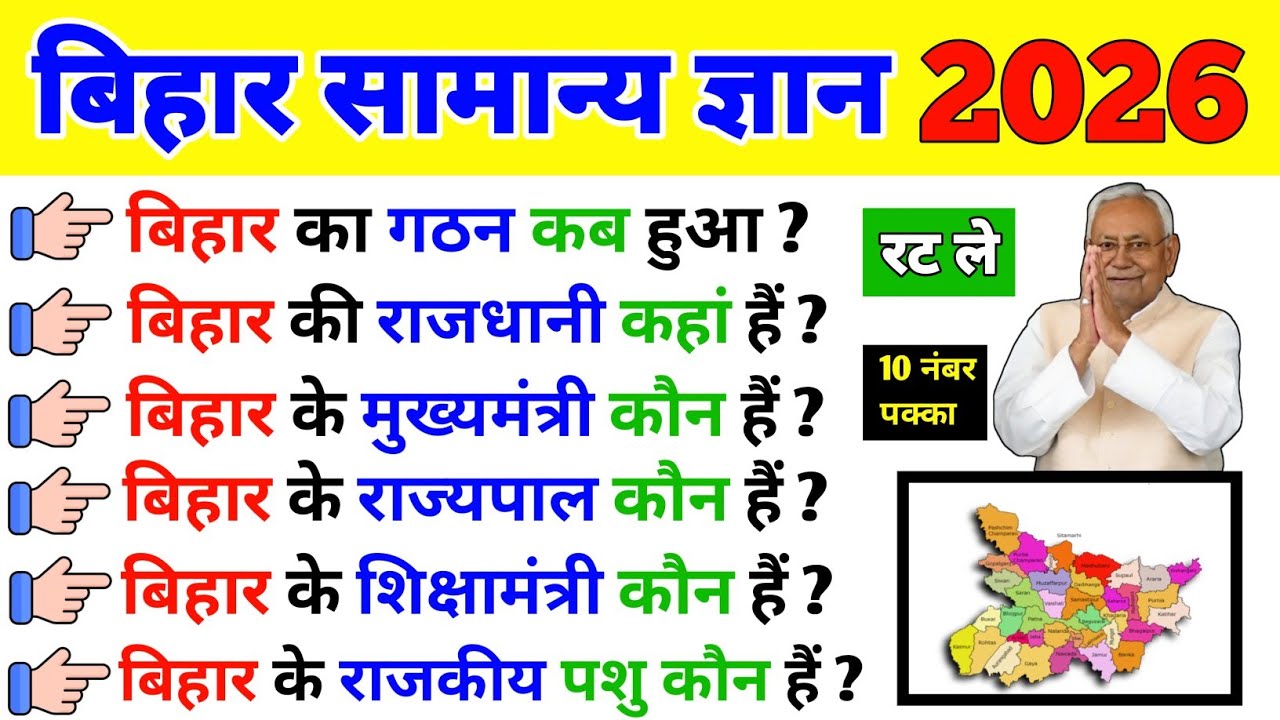 बिहार सामान्य ज्ञान 2026 | Bihar Gk | Bihar General Knowledge | Bihar Special | BPSC
