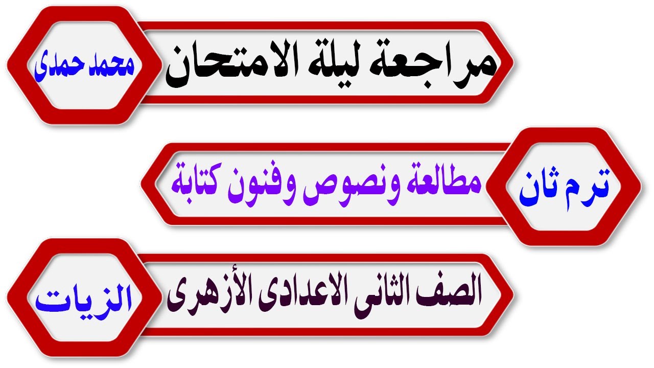 مراجعة ليلة الامتحان فى المطالعة والنصوص وفنون الكتابة *ثانية إعدادى أزهر* ترم ثان