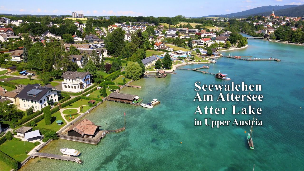 4K Bird's view of Seewalchen am Attersee, Atter Lake, in Upper Austria, Austria