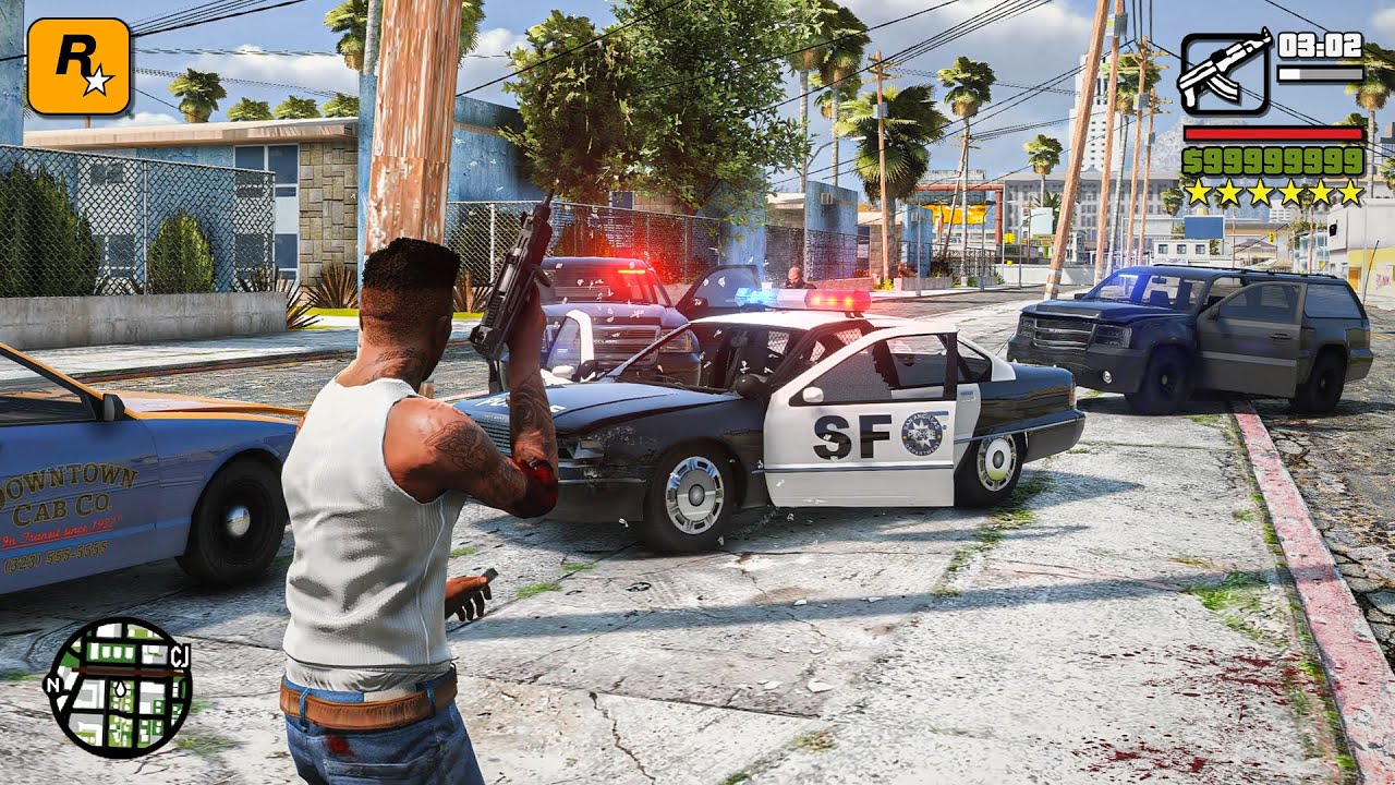 GTA: San Andreas Remastered™ 2023 - Los Santos Epic 6 Star Chase Shootout / GTA 5 PC Mods