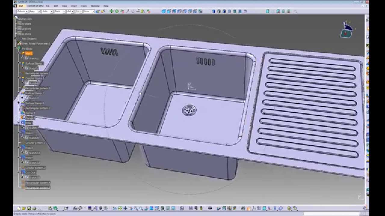 Catia V5 - Sheetmetal - Example 1 - Kitchen Sink - Long Version