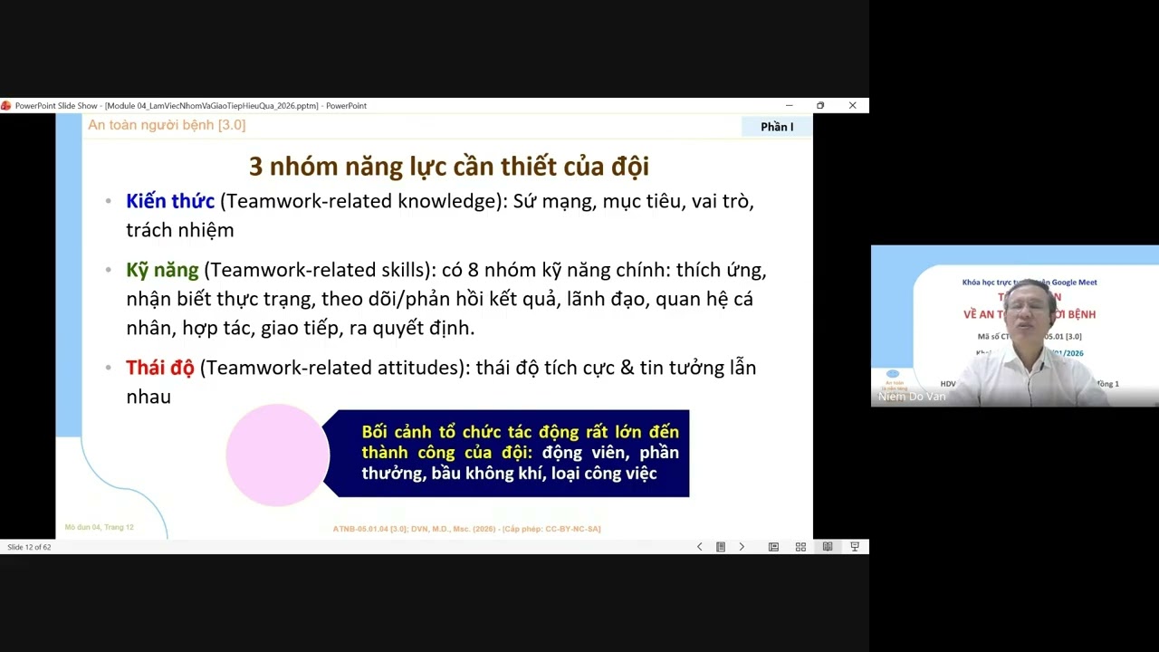 AN TOÀN NGƯỜI BỆNH: TINH THẦN ĐỒNG ĐỘI VÀ GIAO TIẾP HIỆU QUẢ