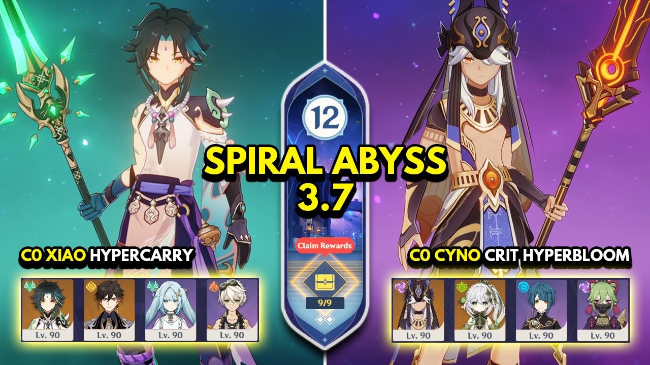 C0 Xiao Hypercarry & C0 Cyno Hyperbloom | Spiral Abyss 3.7 Floor 12 9 Stars | Genshin Impact 3.7