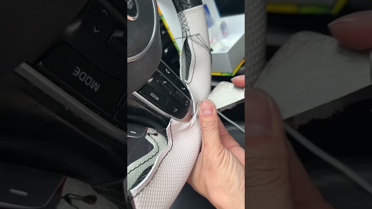 Upgrade KIA steering wheel 🙌🏻#automobile #handsewing #steeringwheelcover #tutorial #relaxing