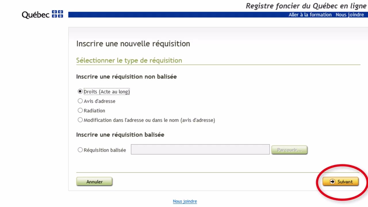 Commencer le processus d’une demande d’inscription