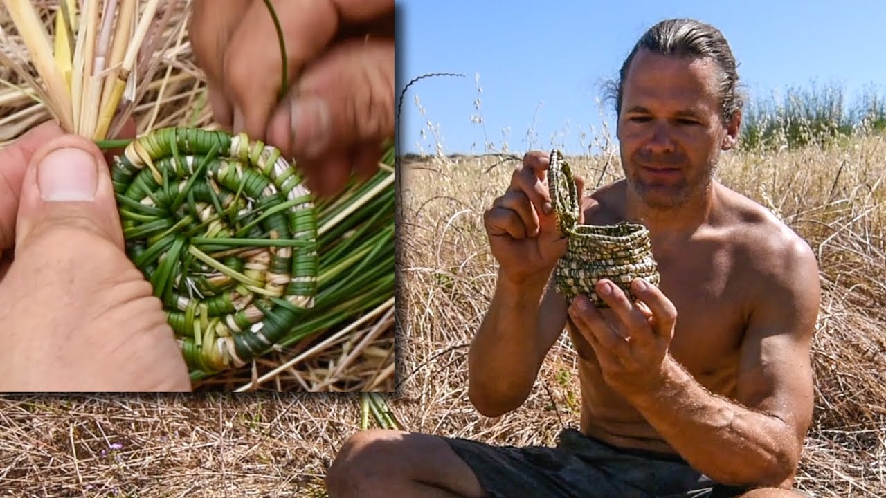 Primitive Grass and Rush Basket with Lid