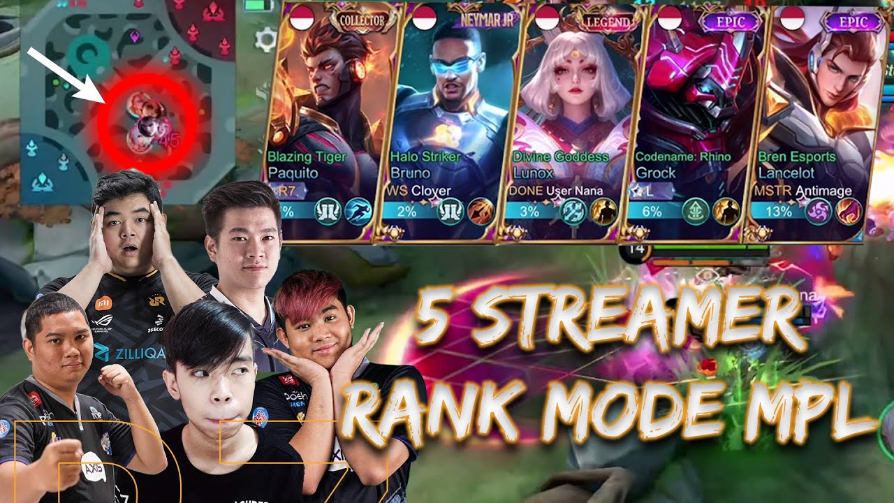 5 STREAMER RANKED MODE MPL ?! BANTAI FT @JonathanLiandi @maxhill.antimage