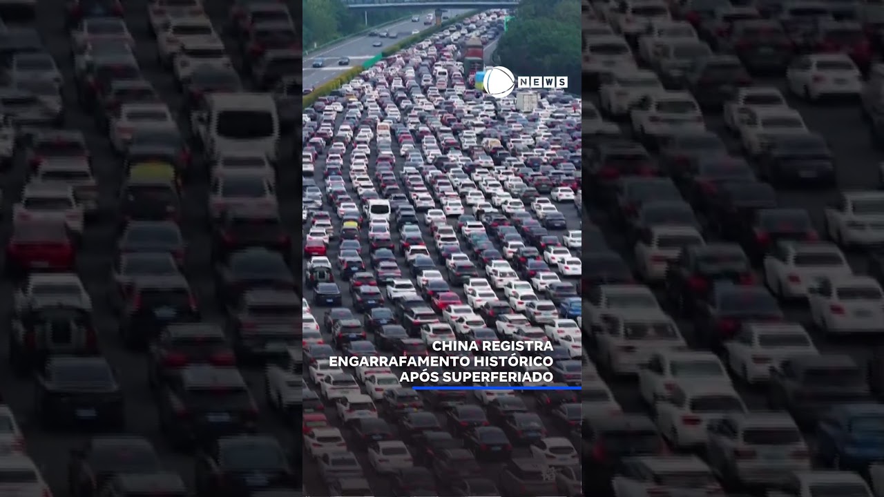 China registra engarrafamento hist&oacute;rico ap&oacute;s superferiado. 📲 #RecordNews #Shorts