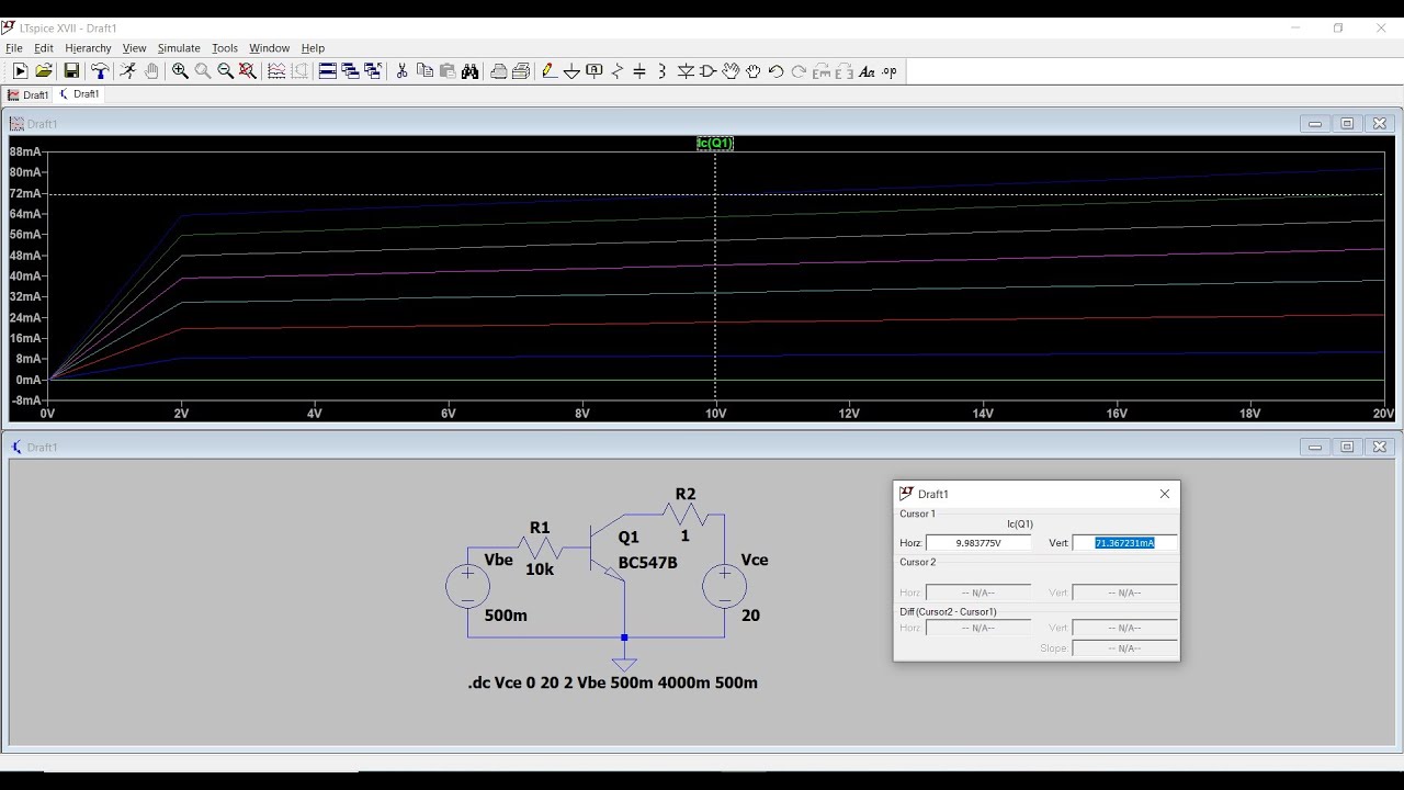 BC547 NPN BJT Transistor Transfer Characteristic Curve using LTSpice