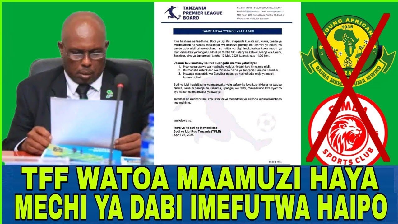 🔴#LIVE KIMENUKA; TFF WATOA TAMKO MUDA HUU WATANGAZA KUIFUTA MECHI YA DABI TAREHE 1 