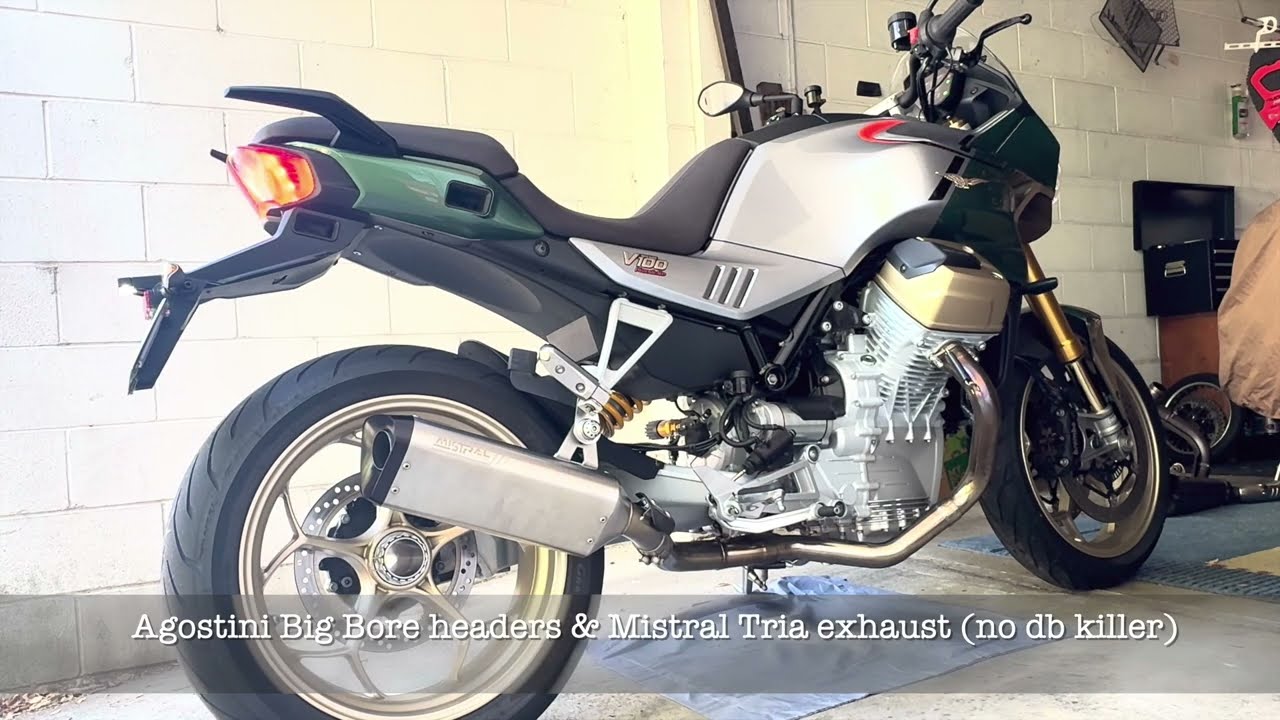 Moto Guzzi V100 Mandello - 4 different exhaust setups in 66 seconds
