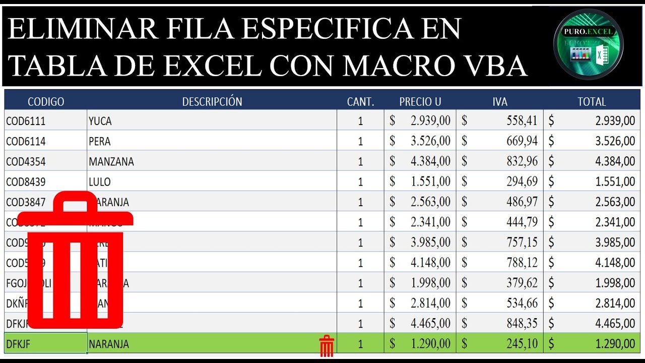 Como eliminar fila especifica en Tabla de Excel con macros VBA @JANSCONSULTING