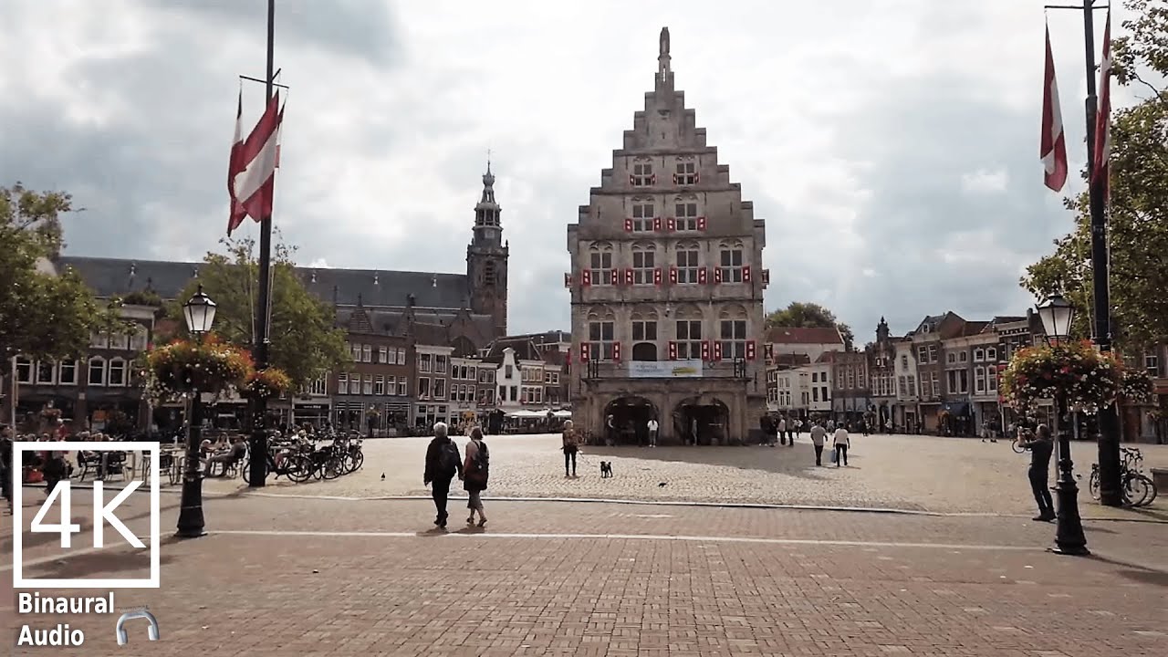 Walking in Gouda, Netherlands | Binaural Ambient City Sounds