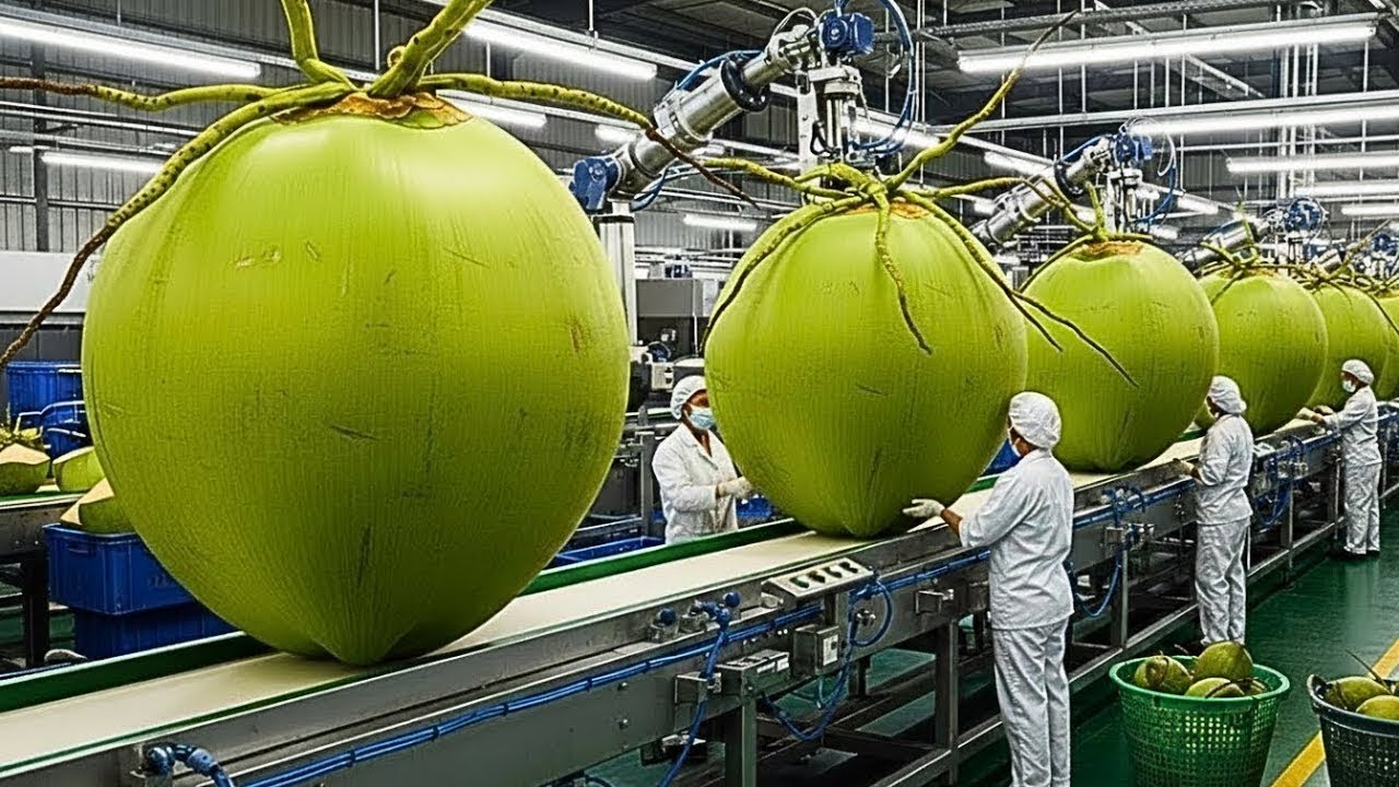 Inside a Modern Coconut Water Factory: From Fresh Coconuts to Crystal Clear Bottles (Full Process)