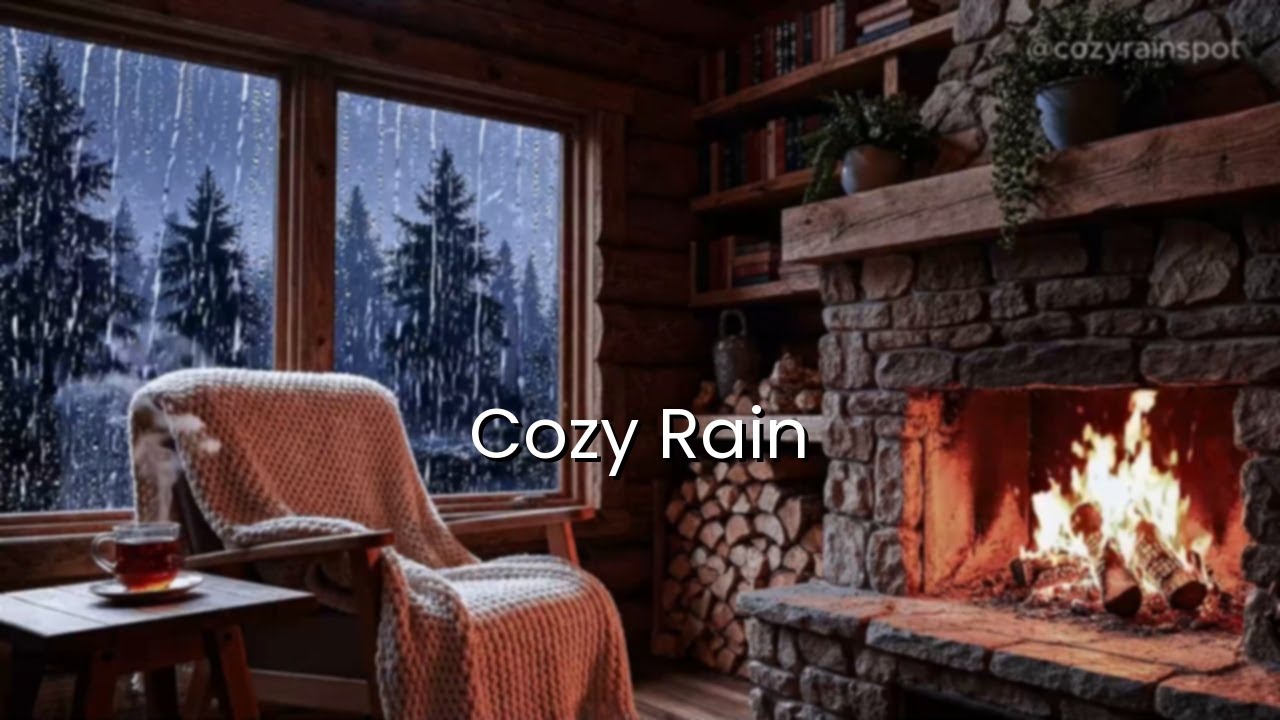 Cozy Rain Cabin Retreat with crackling fireplace : Gentle Thunder for Deep Sleep & Stress Relief