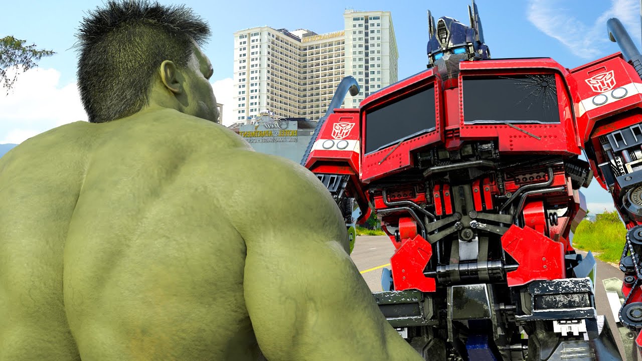 Невероятная эпическая битва Hulk vs Optimus Prime (Transformers) - 4K