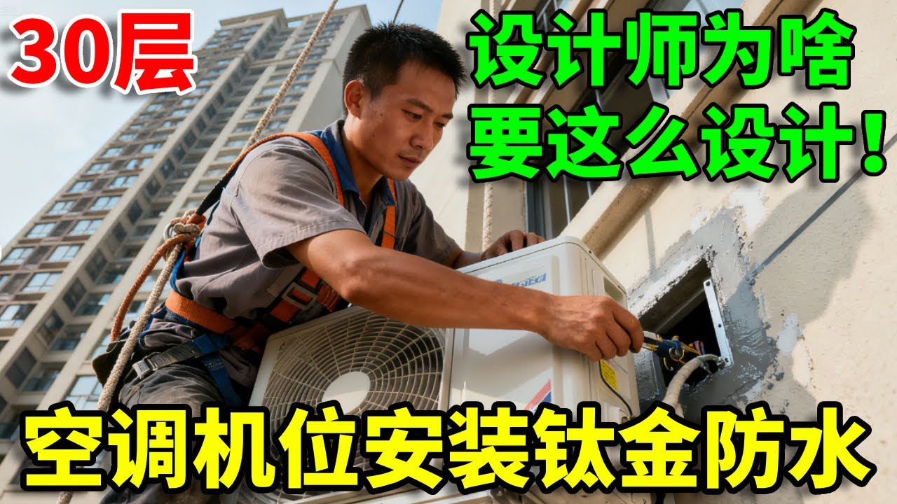 危险！中国工人30层空调机位安装钛金防水，难道中国工人的命就不值钱吗？#解压#高空#空调