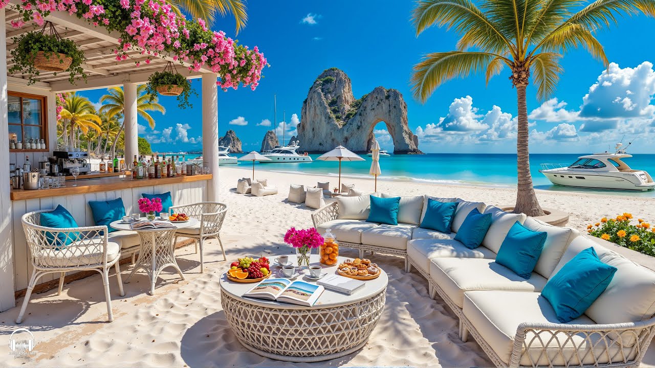 Positive Morning Jazz at Seaside Coffee Shop Ambience 🌊 Sweet Bossa Nova & Gentle Waves for Relax
