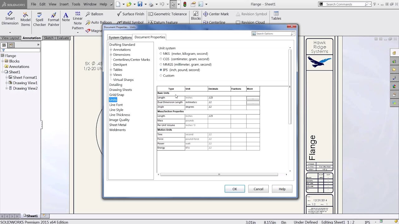 SOLIDWORKS - Changing the Document Units to Display as Fractions