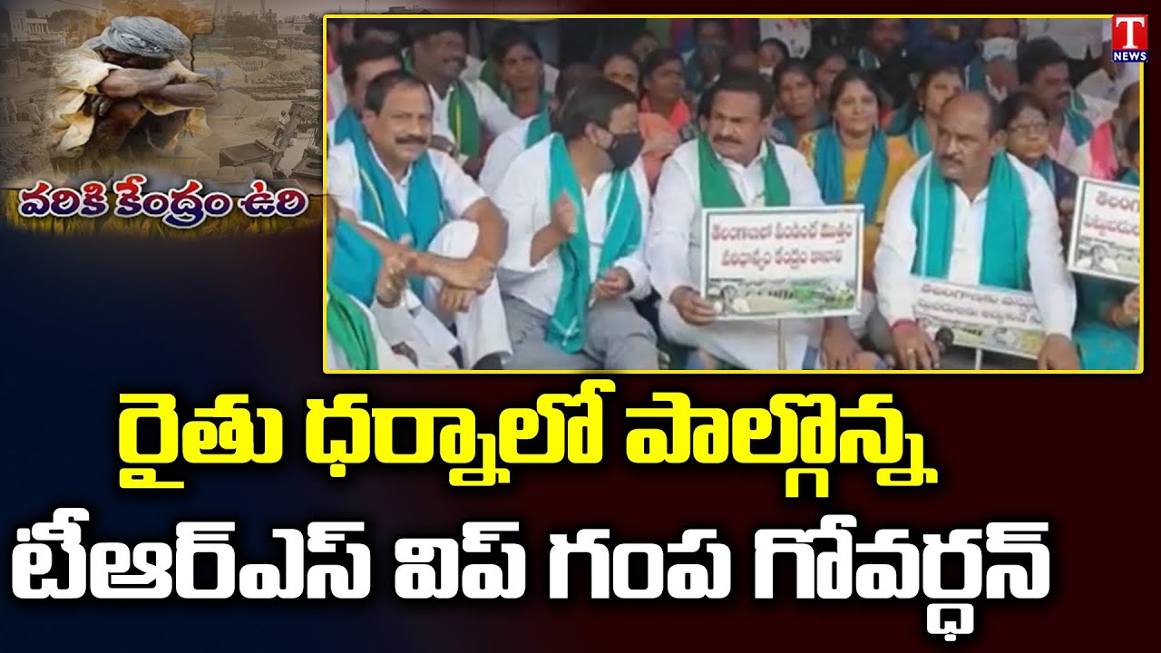 TRS Whip Gampa Govardhan and Farmers Protest Against Centre | #TRSMahaDharna in kamareddy | T News