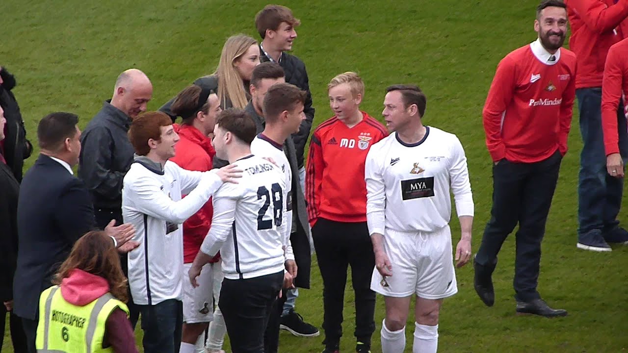 Louis Tomlinson & Liam Payne during the Penalty Shooting 19.04.15 - Rovers Legends