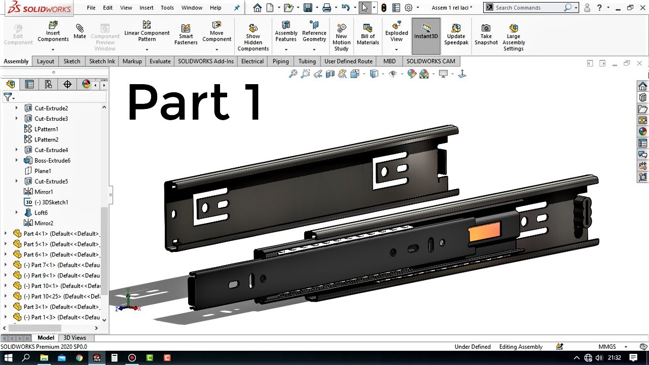 Solidworks Turorial cara membuat Rel Laci Part 1