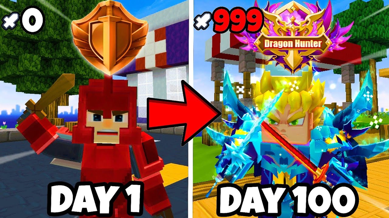 100 DAYS to DRAGON HUNTER in BEDWARS!! - Blockman Go